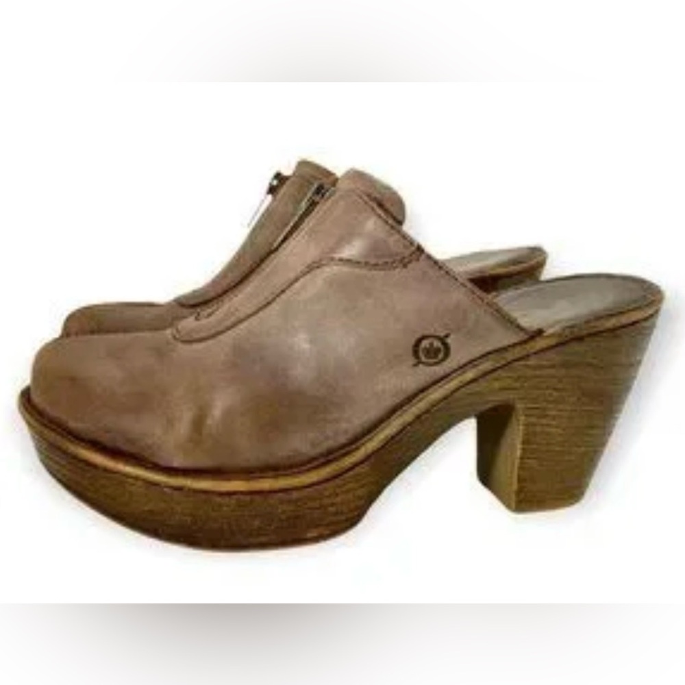 Born Haledon Taupe Leather Platform Clogs